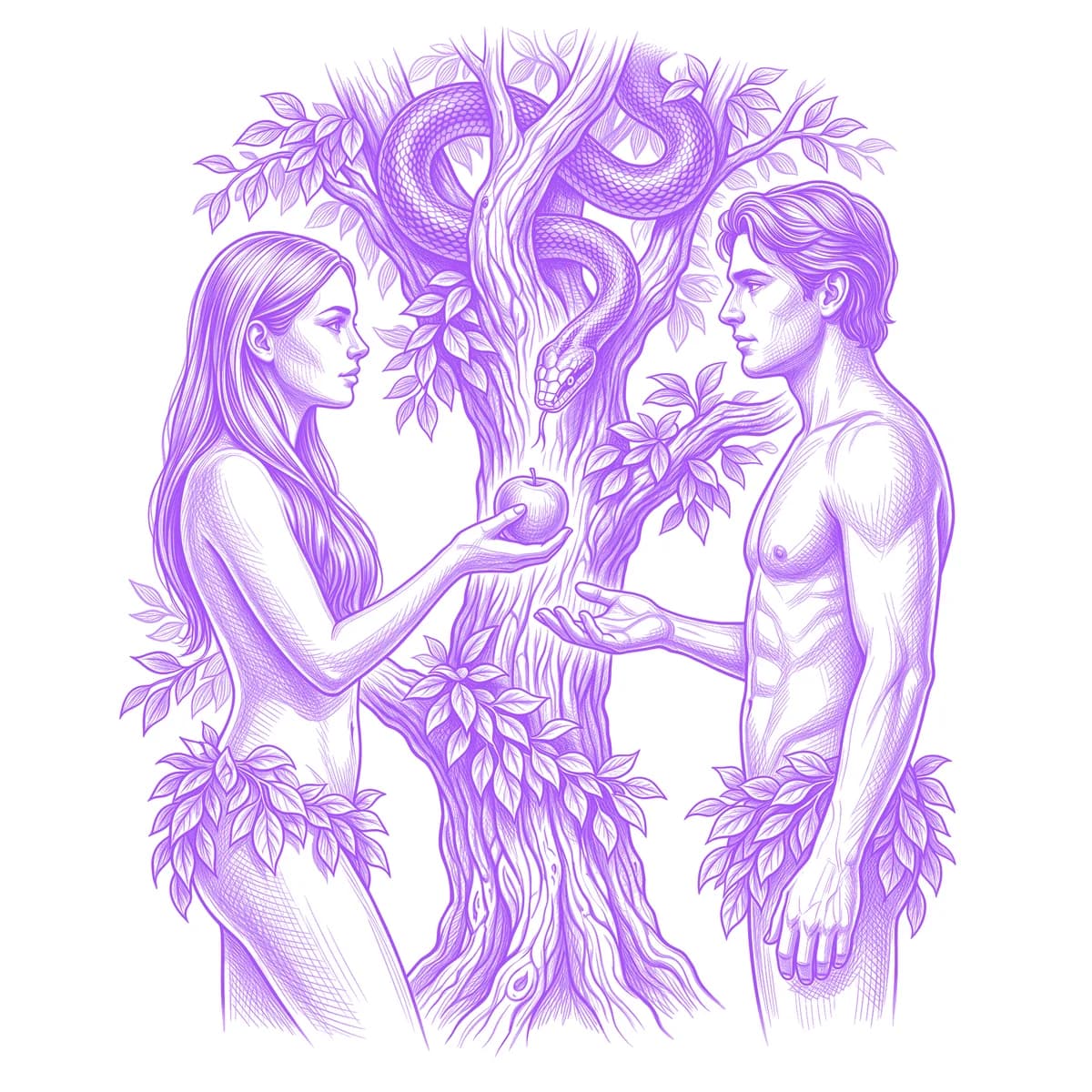 Adam and Eve Tattoo Stencil