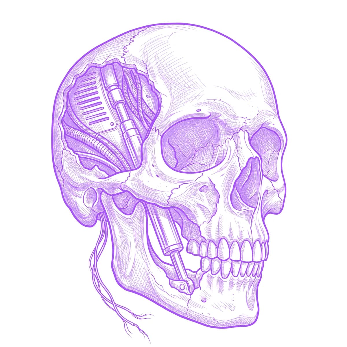 Biomechanical Skull Tattoo Stencil
