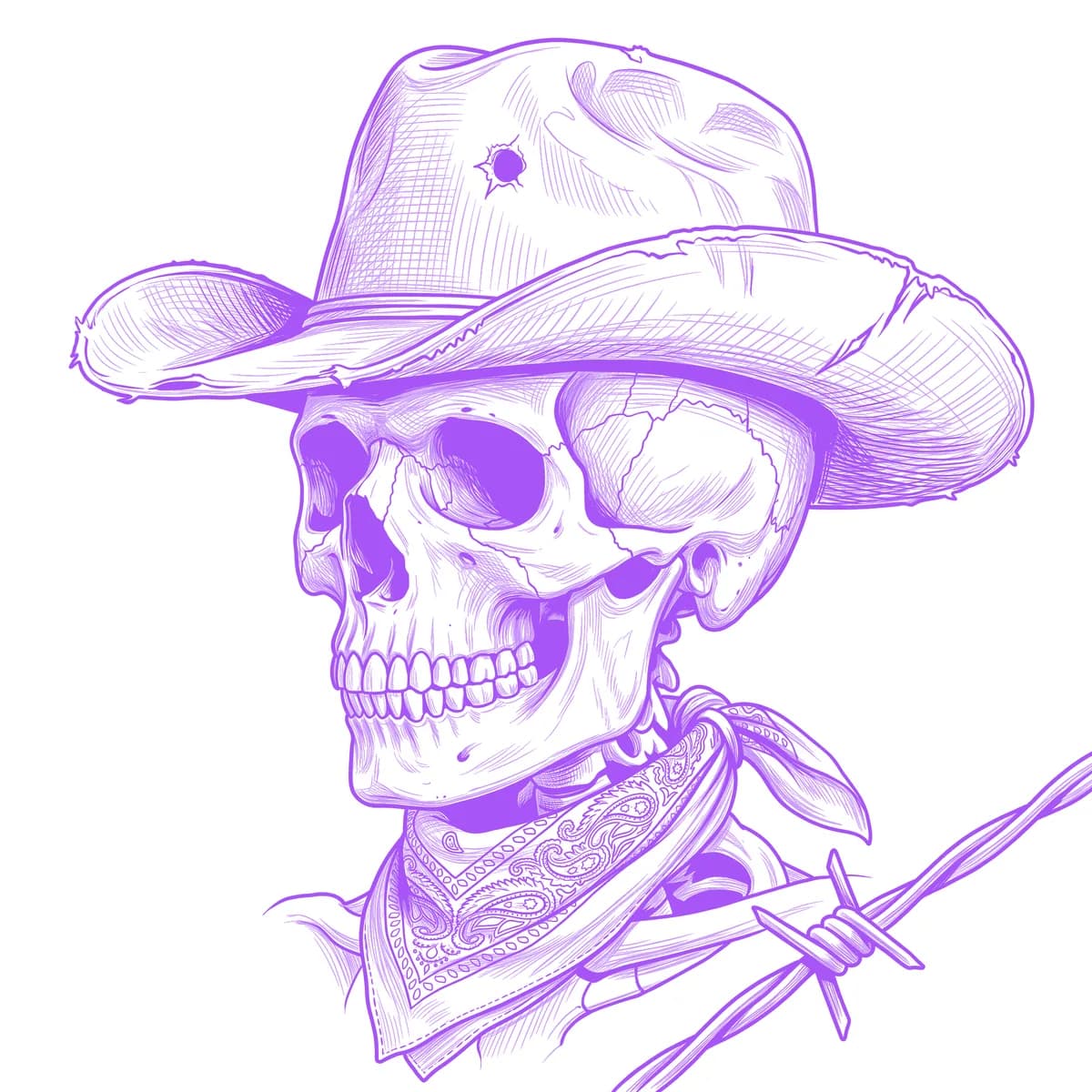Cowboy Skull Tattoo Stencil