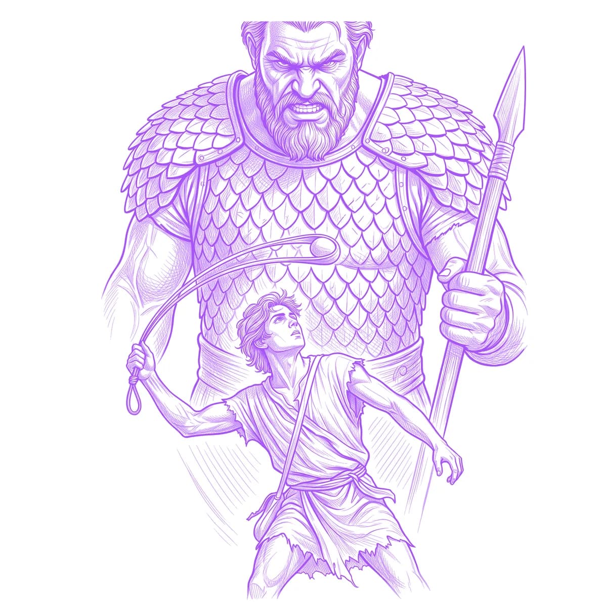 David and Goliath Tattoo Stencil