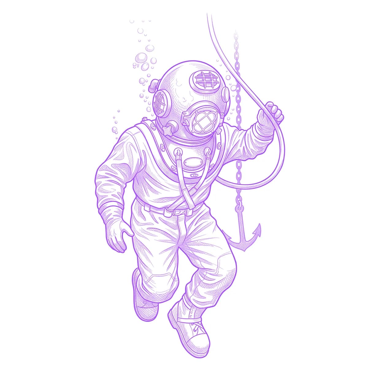 Deep Sea Diver Tattoo Stencil