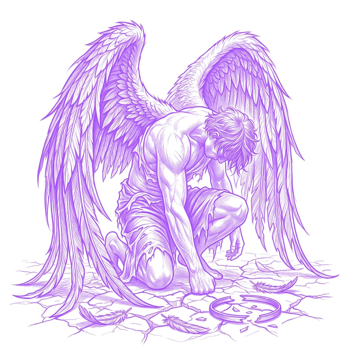 Fallen Angel Tattoo Stencil