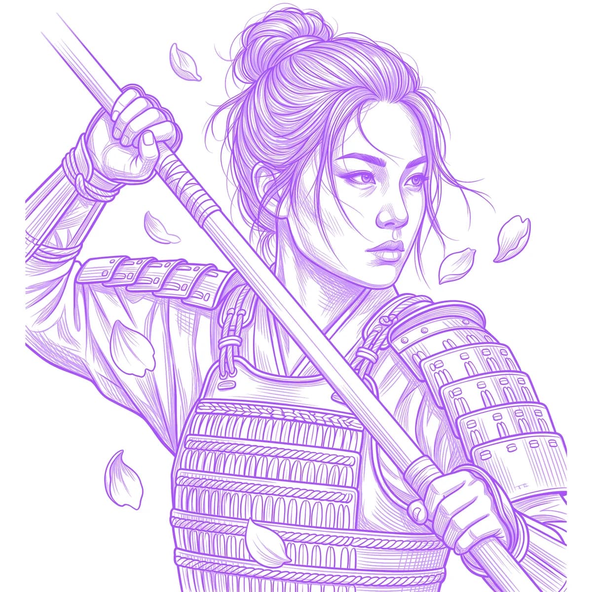 Female Samurai Tattoo Stencil