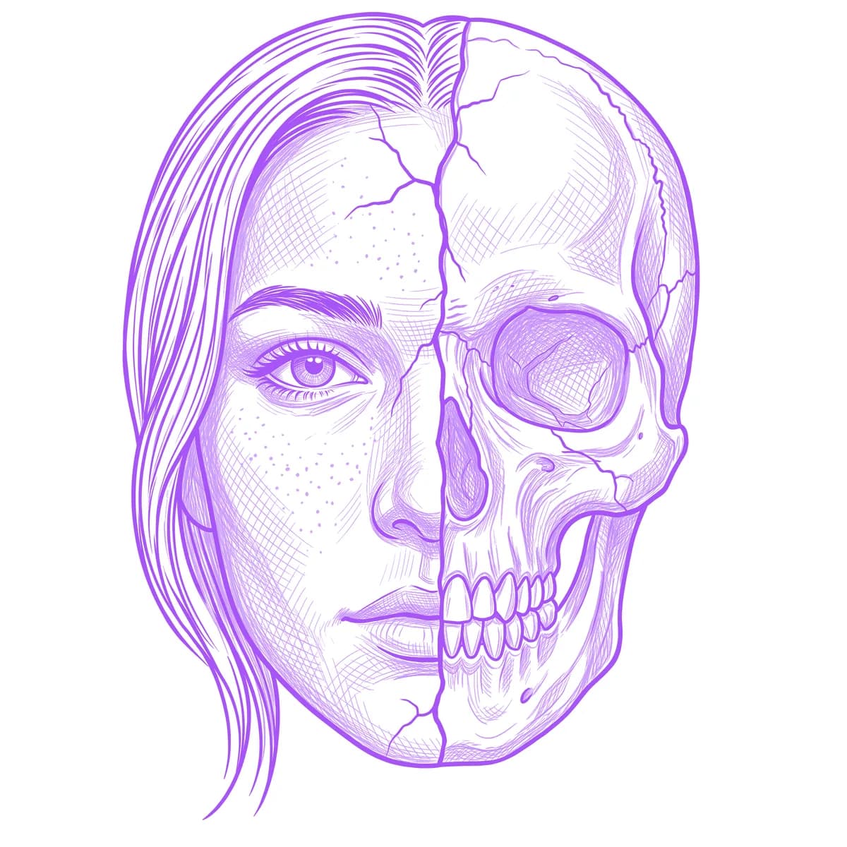 Half Skull Face Tattoo Stencil