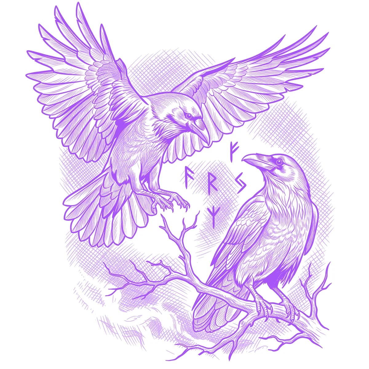 Huginn and Muninn Tattoo Stencil