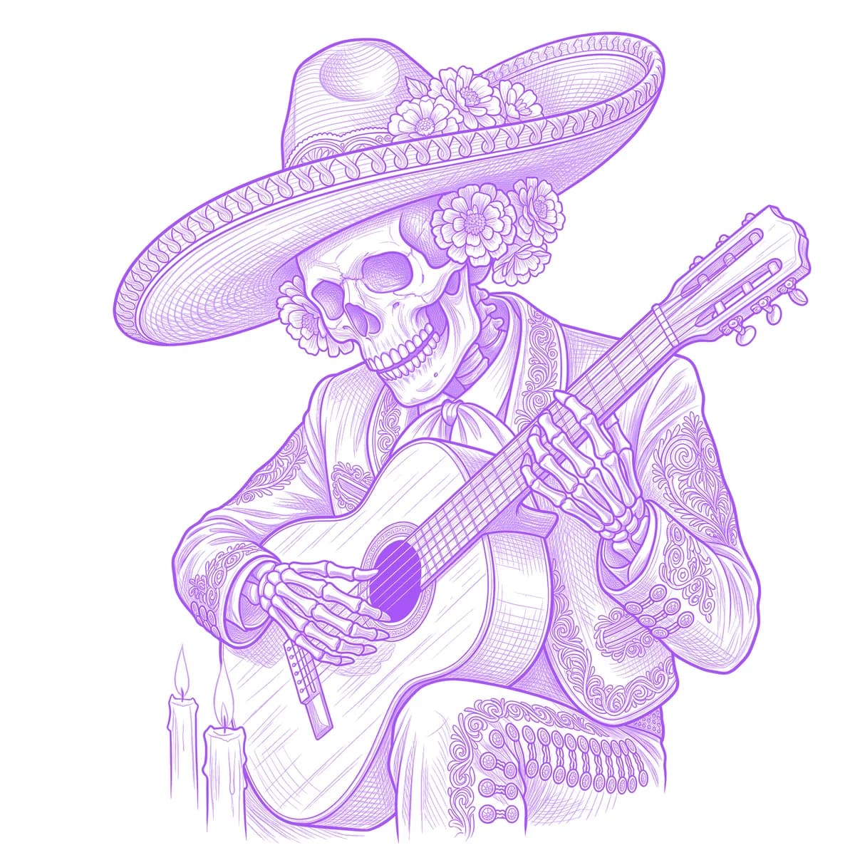 Mariachi Skeleton Tattoo Stencil