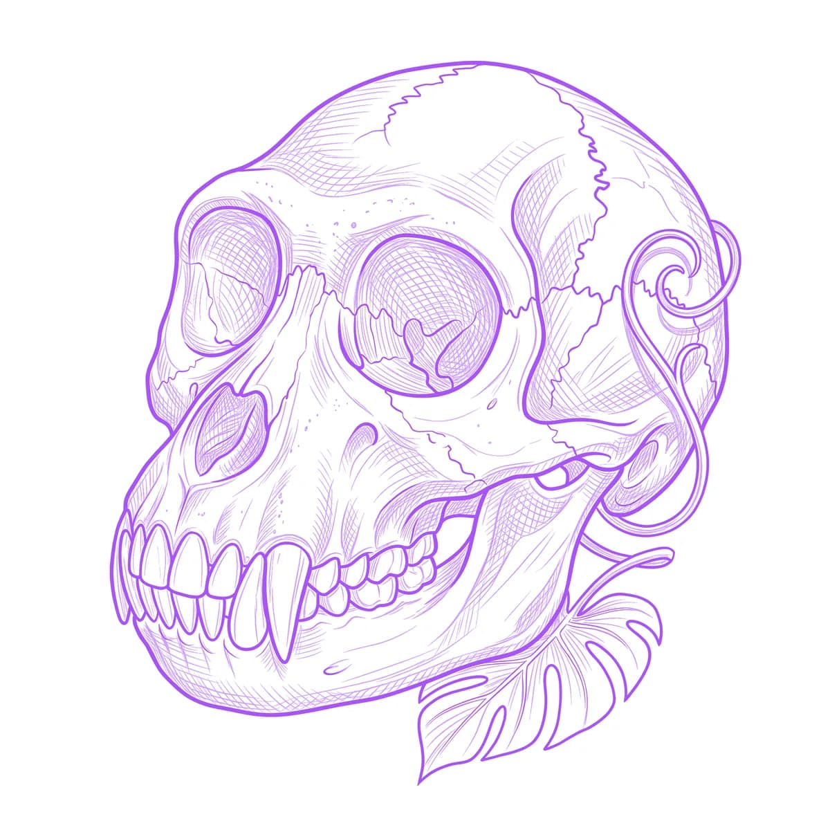 Monkey Skull Tattoo Stencil