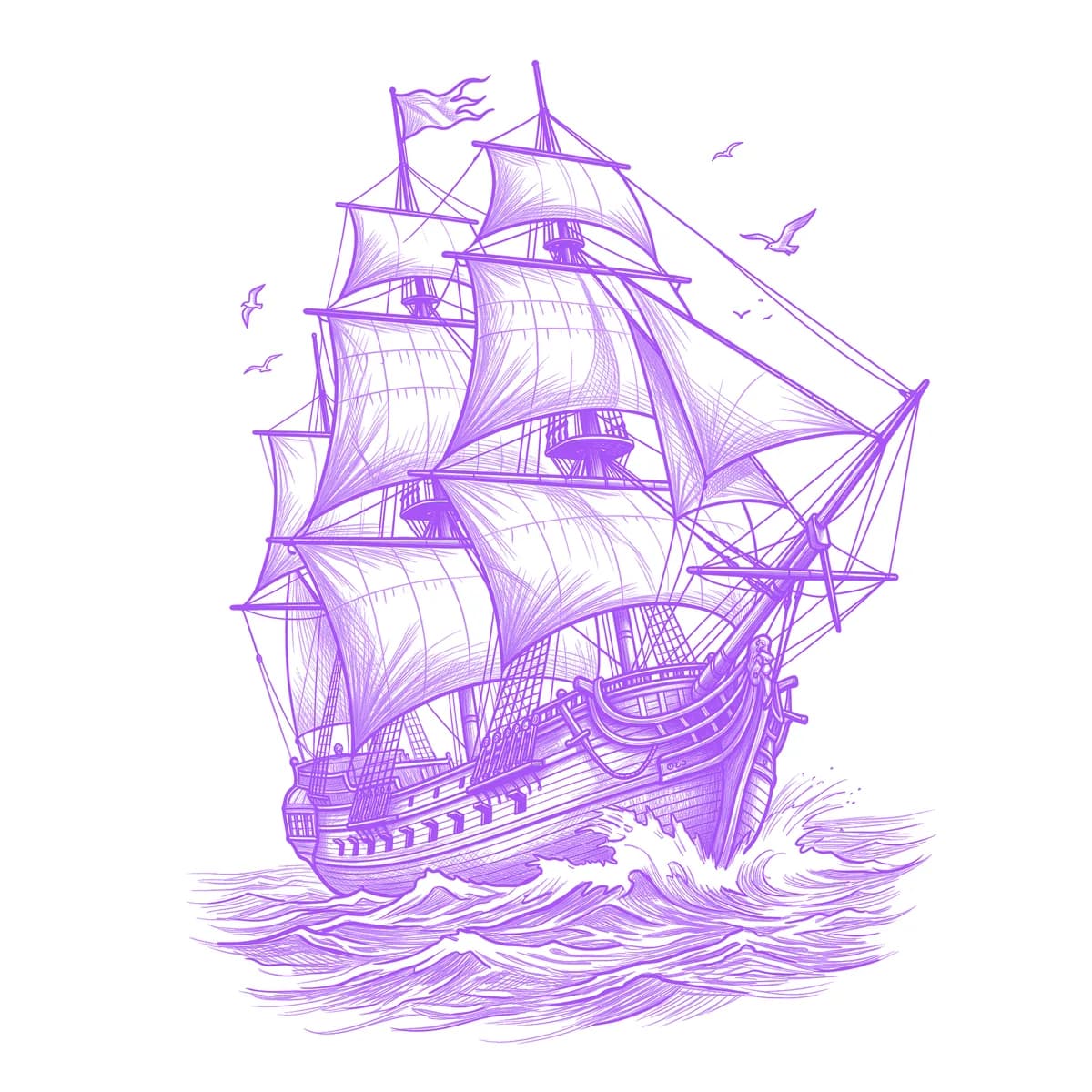 Pirate Ship Tattoo Stencil