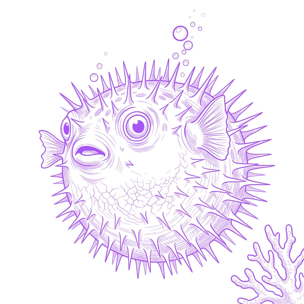 Pufferfish Tattoo Stencil