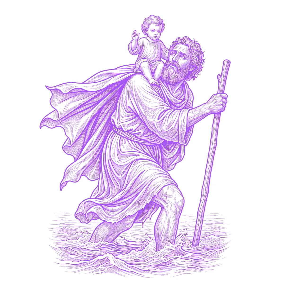 Saint Christopher Tattoo Stencil