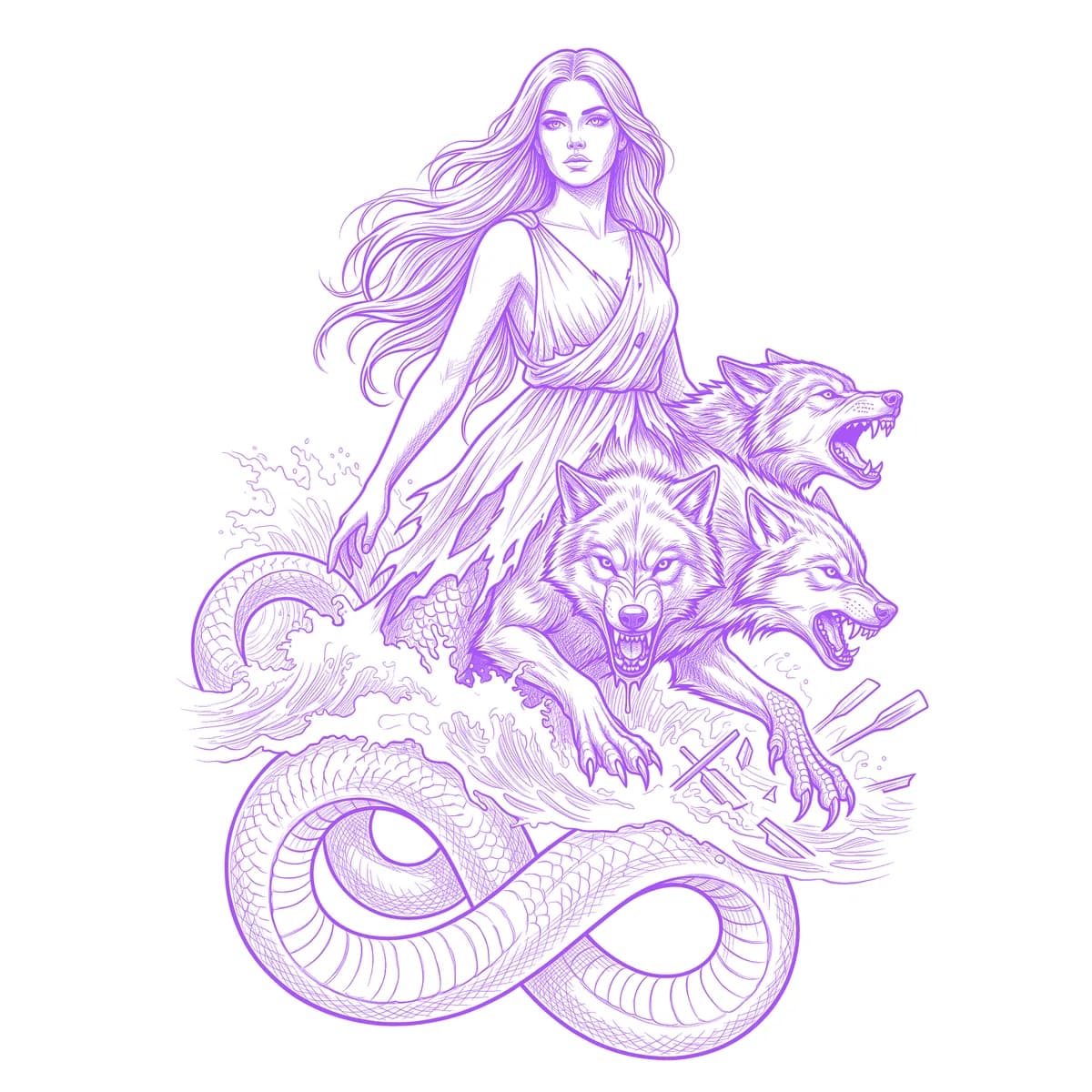 Scylla Tattoo Stencil