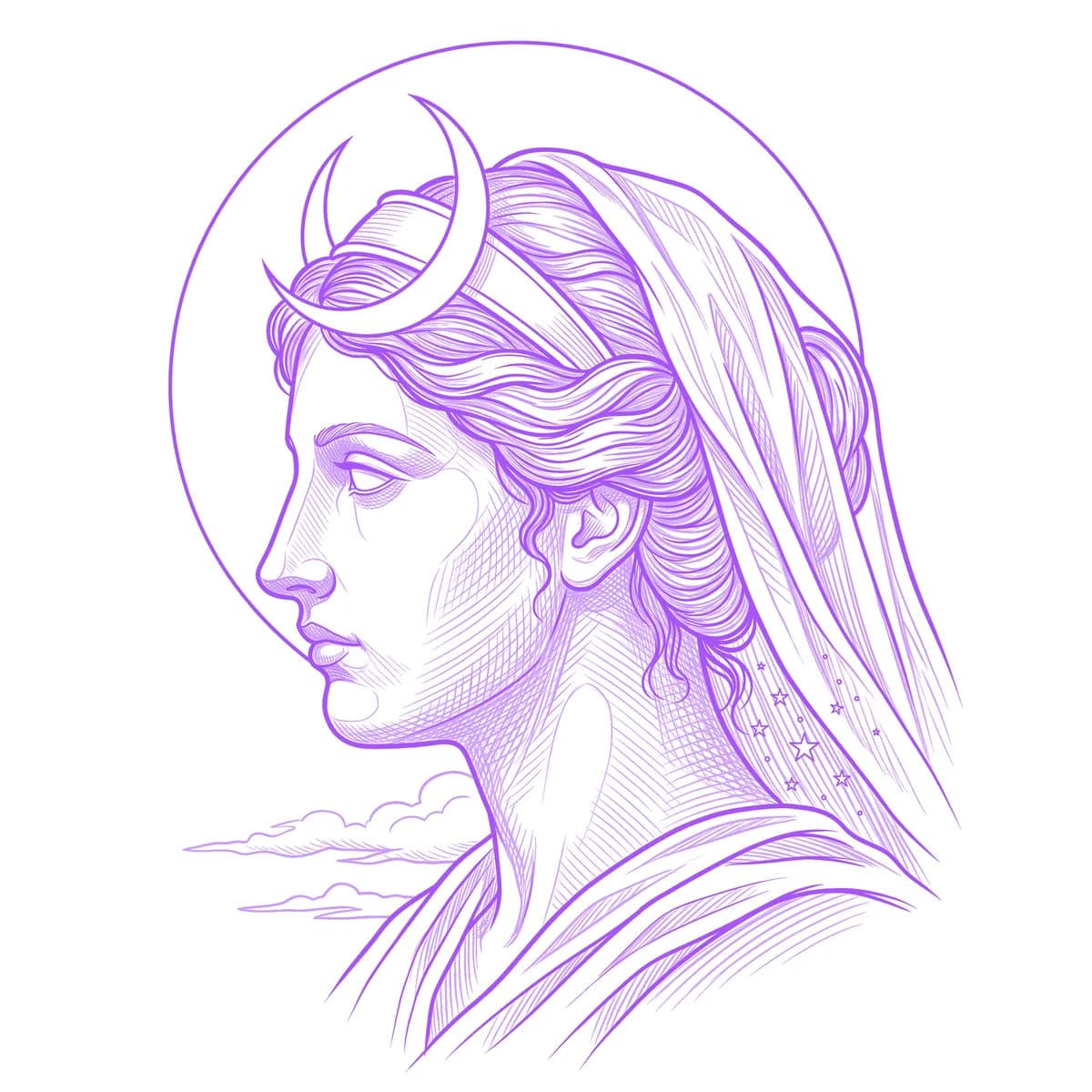 Selene Tattoo Stencil