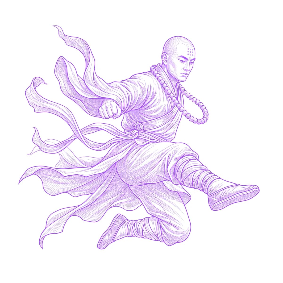 Shaolin Monk Tattoo Stencil