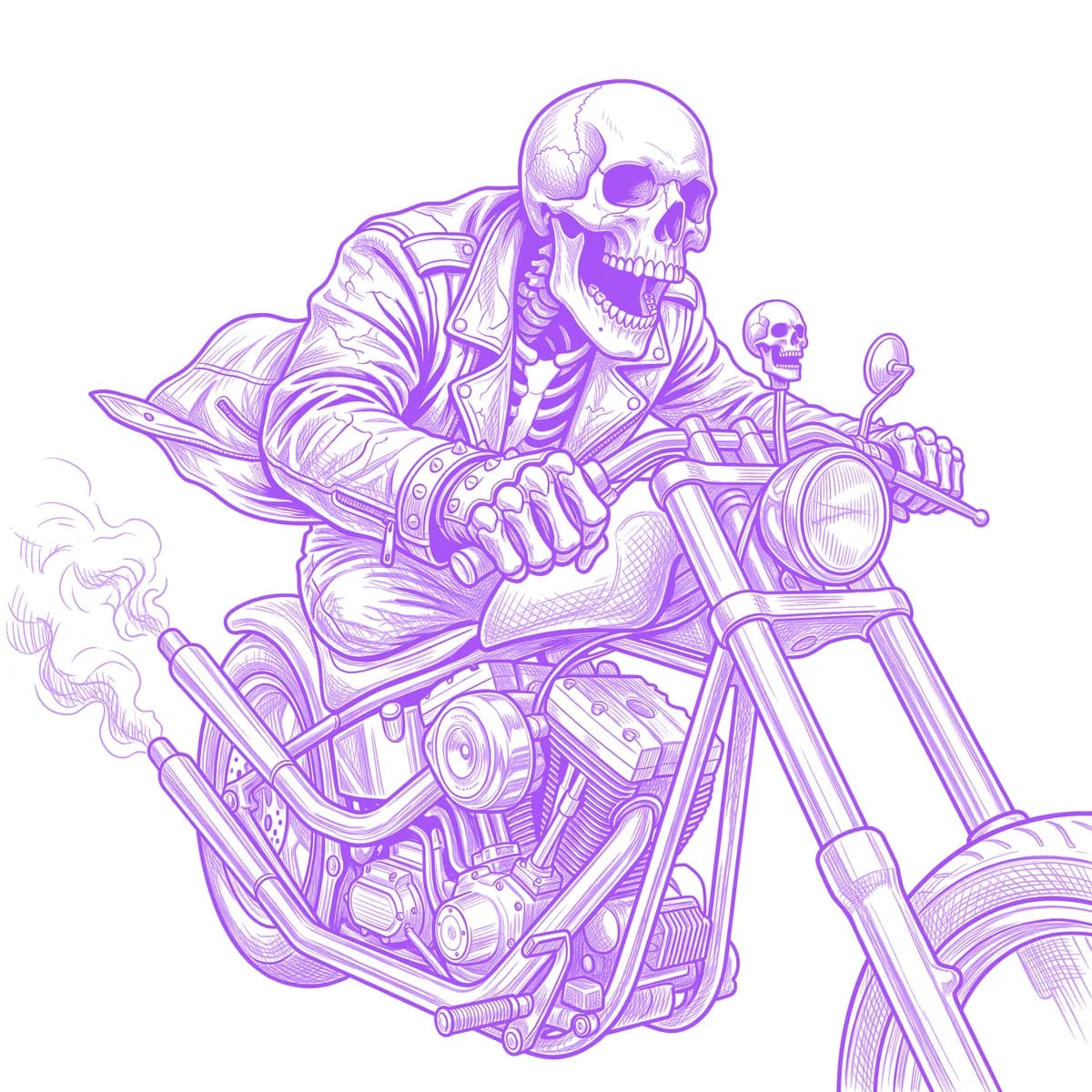 Skeleton Biker Tattoo Stencil