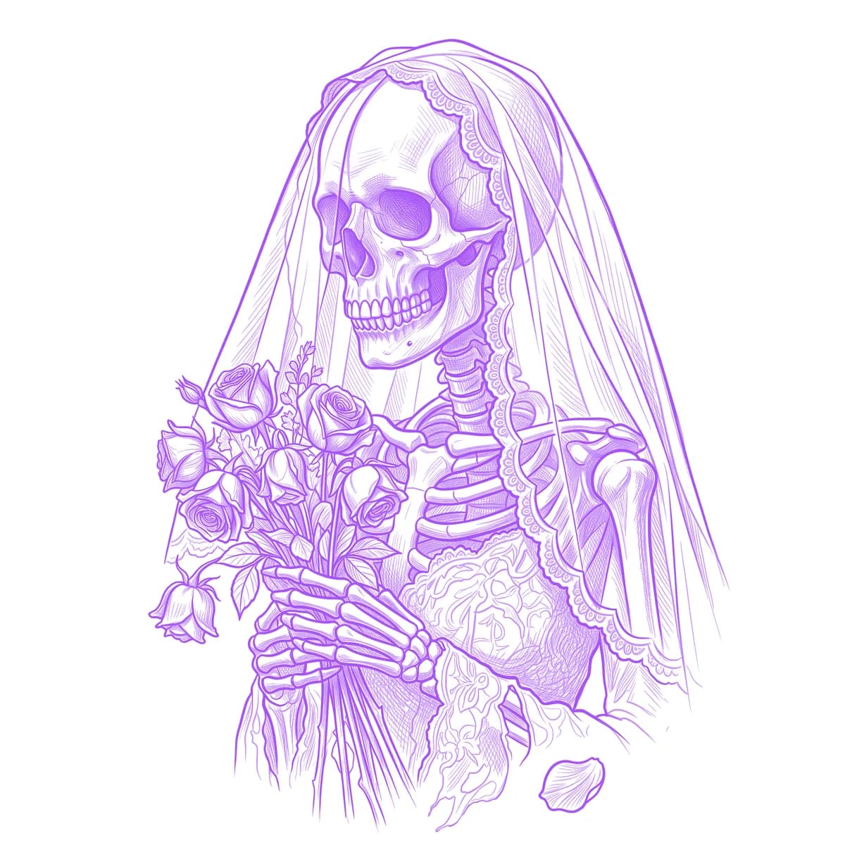 Skeleton Bride Tattoo Stencil