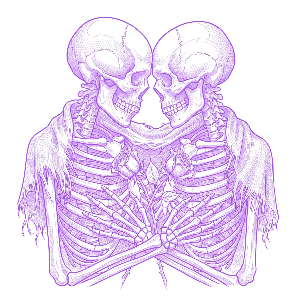 Skeleton Couple Tattoo Stencil