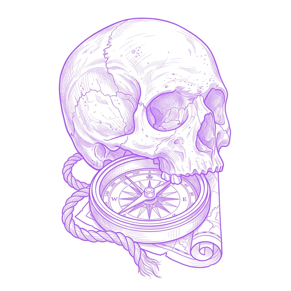 Skull and Compass Tattoo Stencil