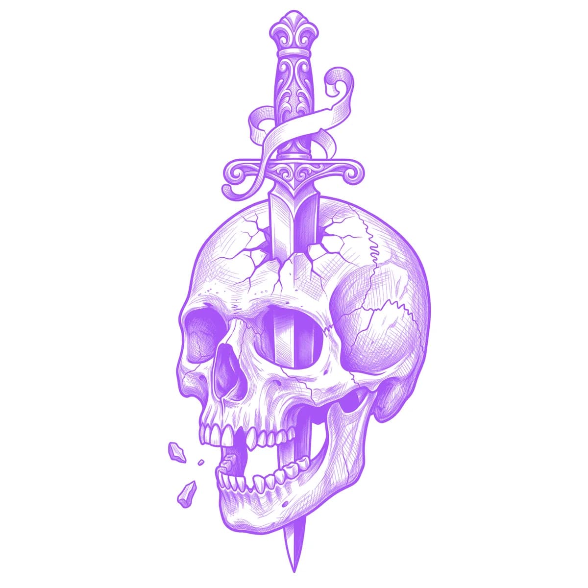 Skull and Dagger Tattoo Stencil