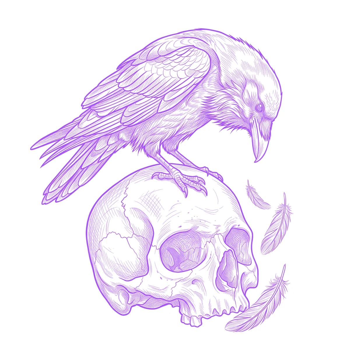Skull and Raven Tattoo Stencil