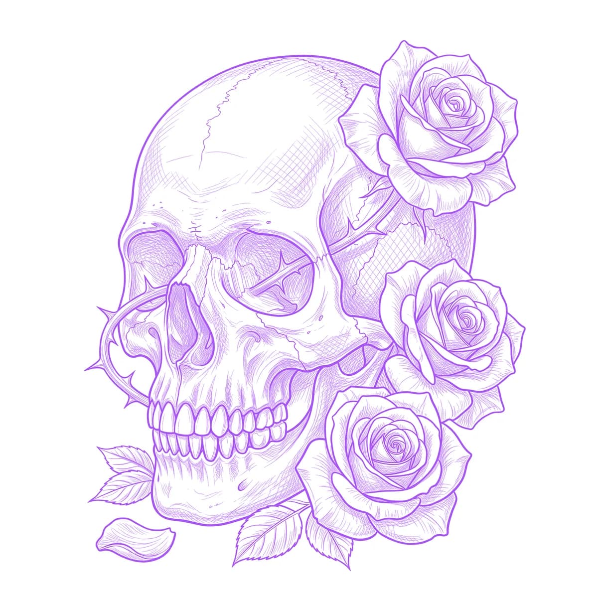 Skull and Roses Tattoo Stencil