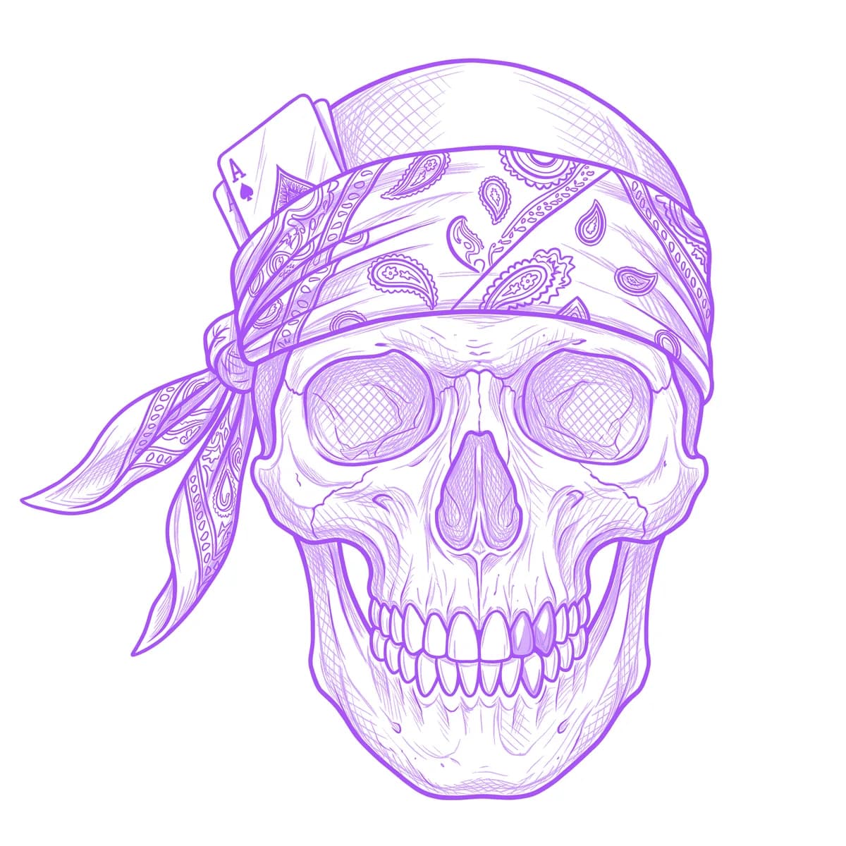 Skull with Bandana Tattoo Stencil