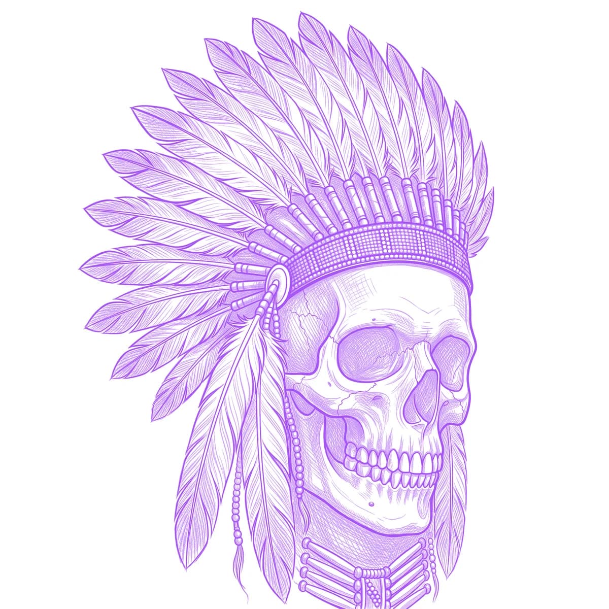 Skull with Headdress Tattoo Stencil