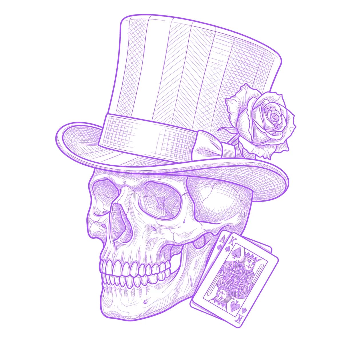 Skull with Top Hat Tattoo Stencil