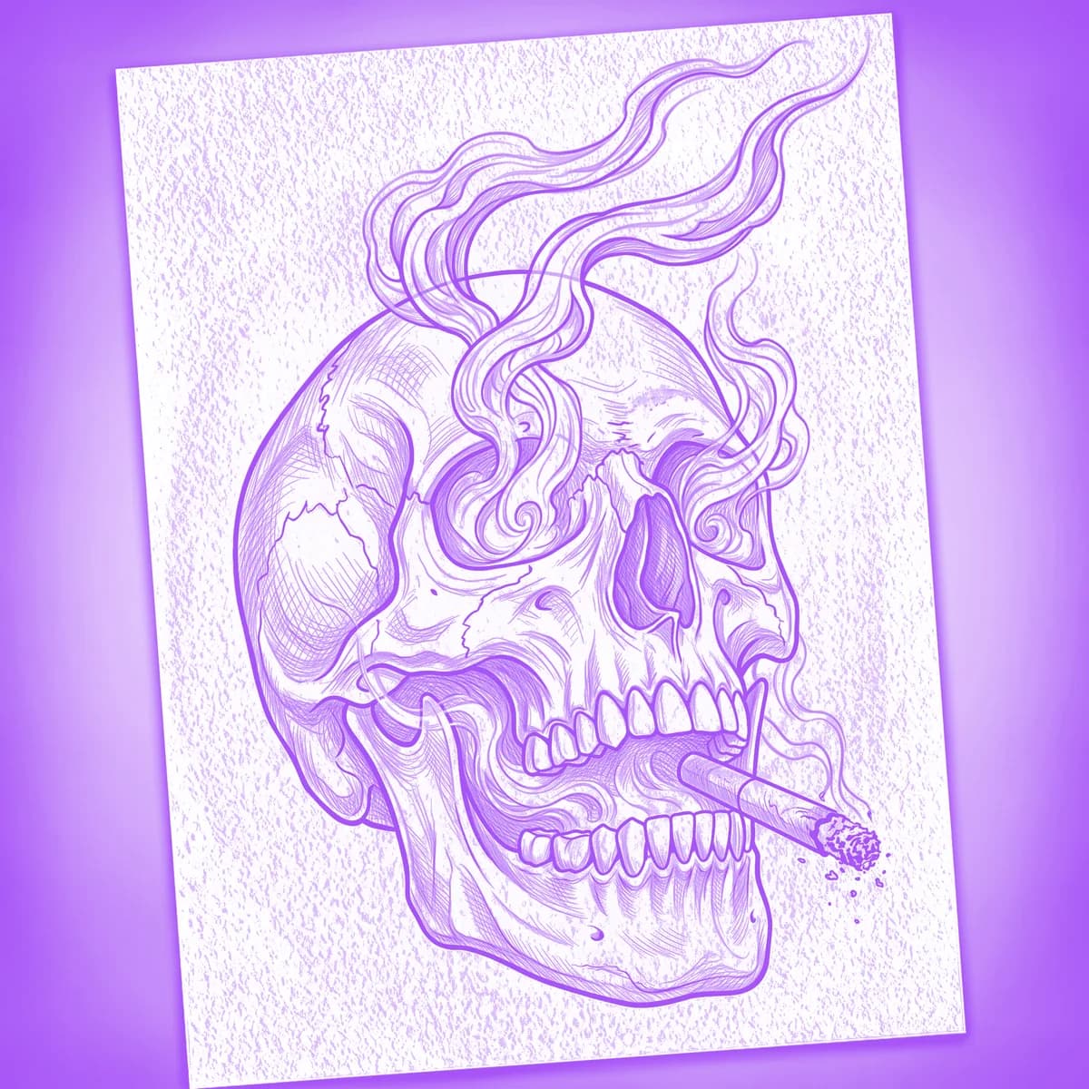 Smoking Skull Tattoo Stencil