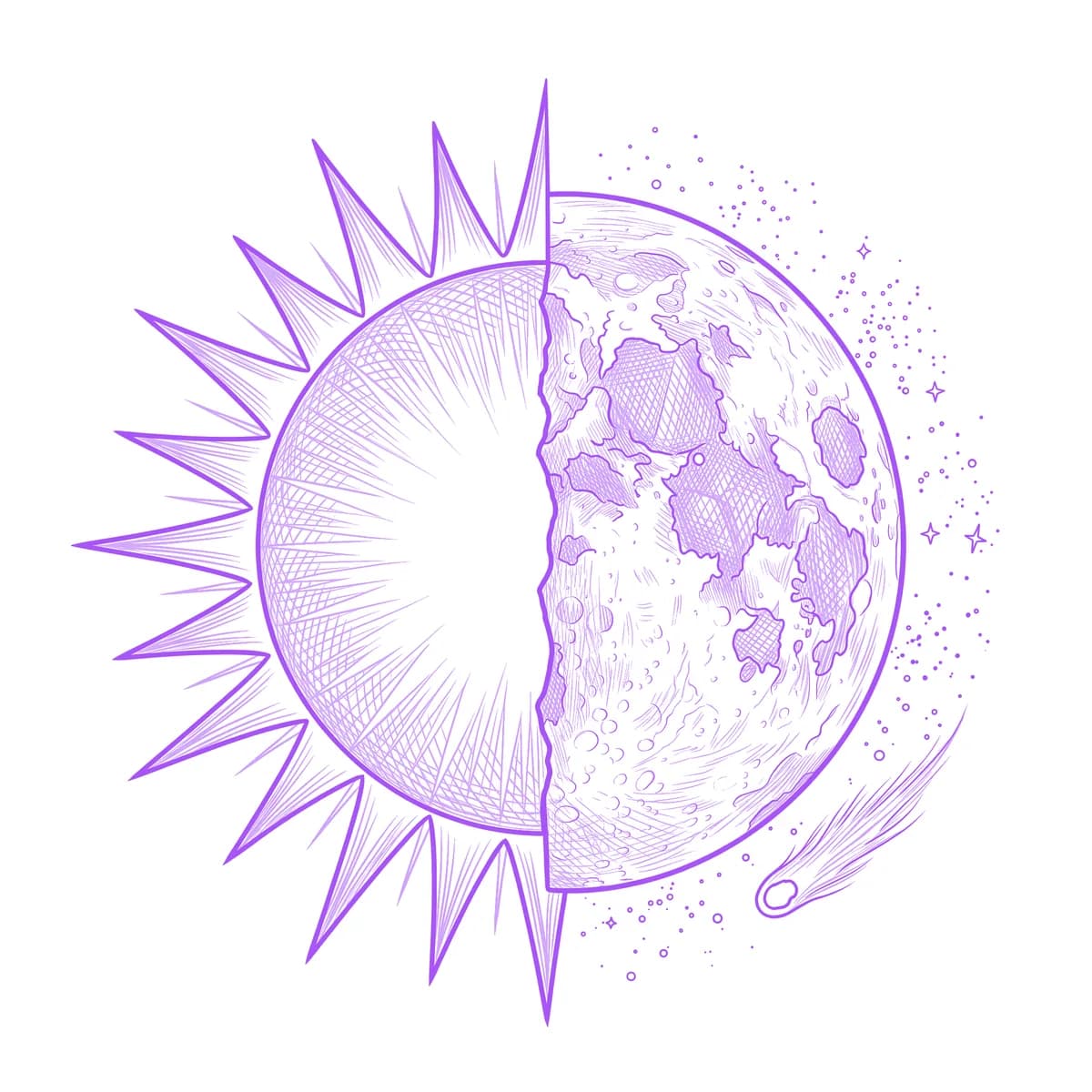 Sun and Moon Tattoo Stencil