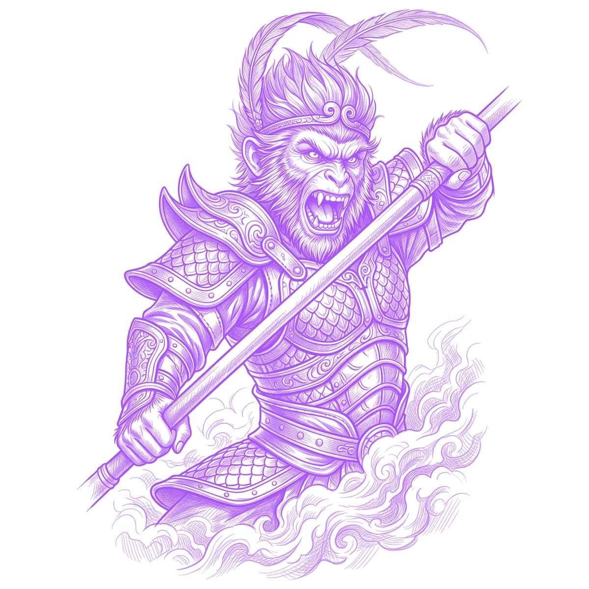 Sun Wukong Tattoo Stencil