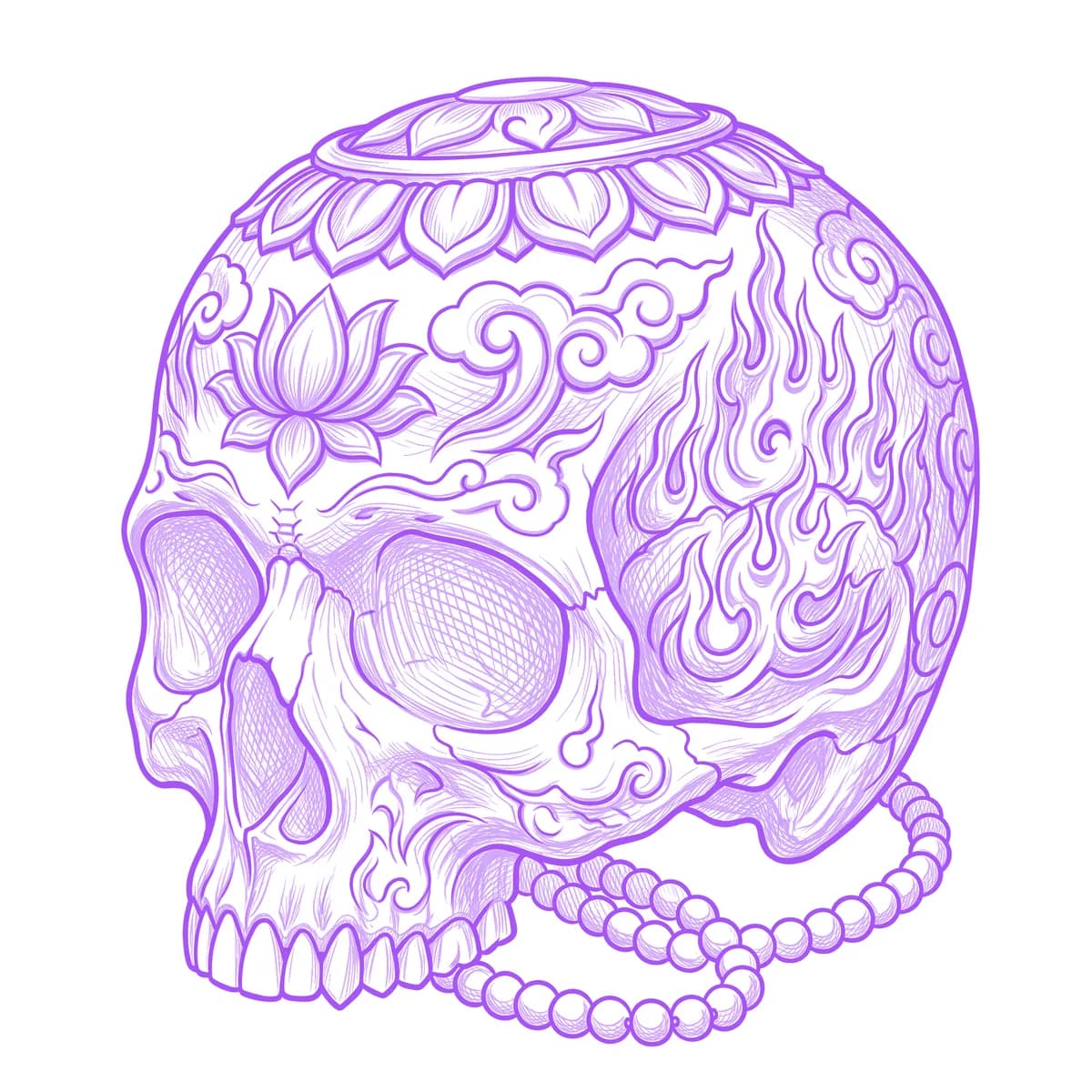 Tibetan Skull Tattoo Stencil