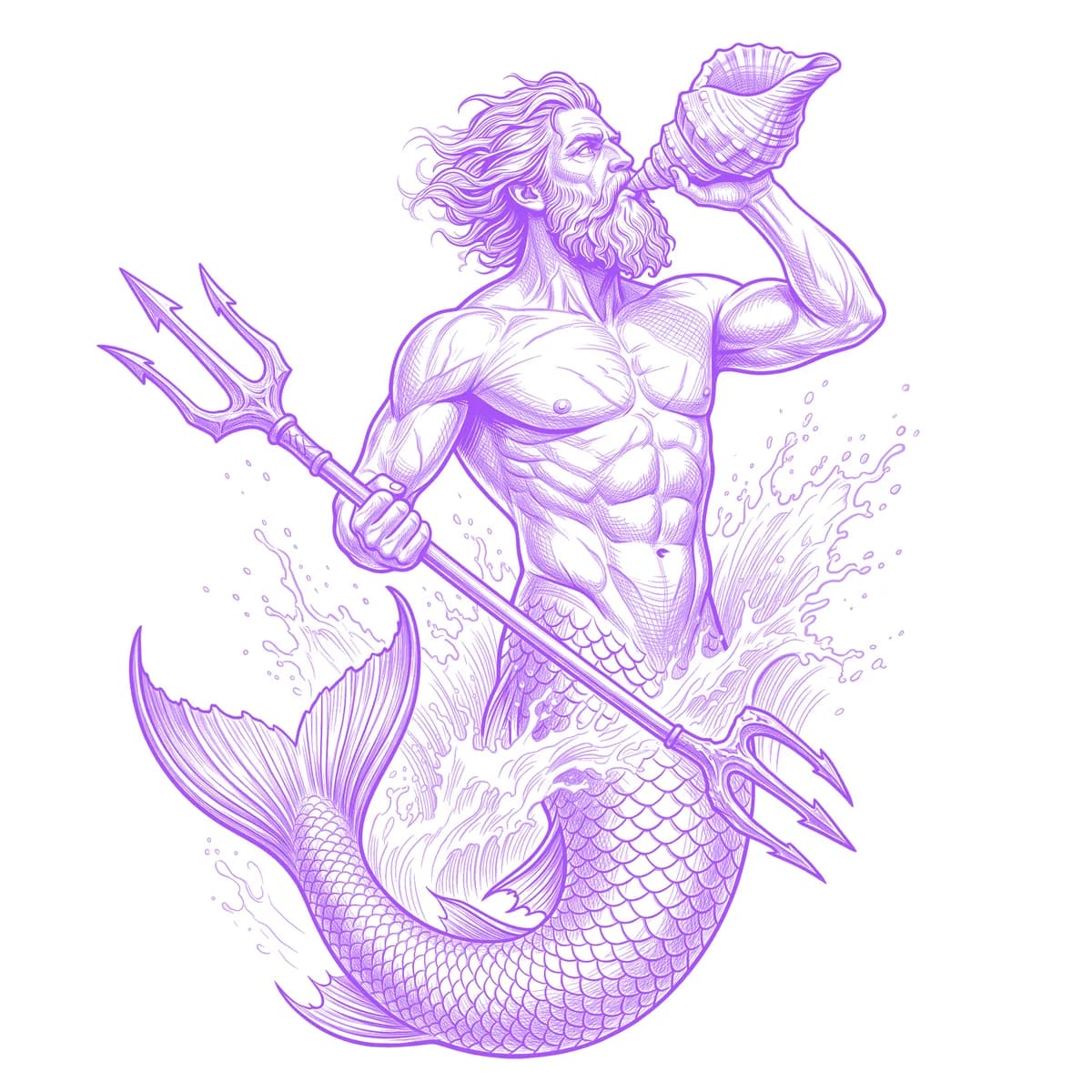 Triton Tattoo Stencil