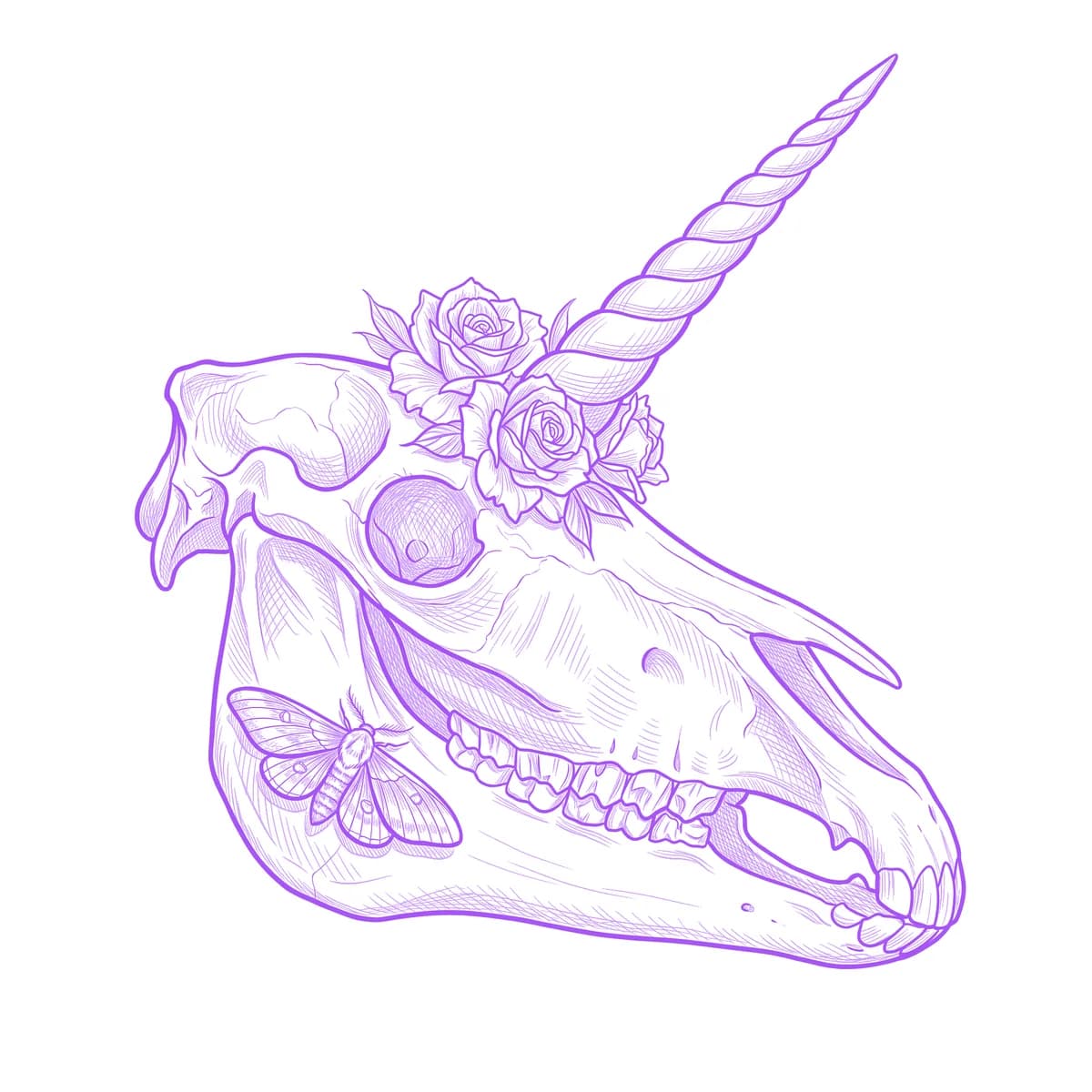 Unicorn Skull Tattoo Stencil